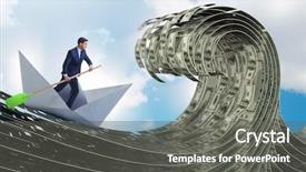  Presentation with boat - Cool new presentation theme with crisis leadership - businessman riding paper boat backdrop and a gray colored foreground