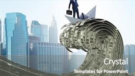  Presentation with boat - PPT theme consisting of crisis leadership - businessman riding paper boat background and a gray colored foreground