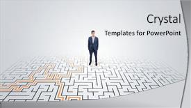  Presentation with corporate labyrinth - Theme featuring crisis leadership - young entrepreneur standing background and a white colored foreground