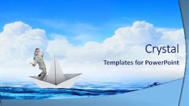  Presentation with closeup of a paper boat - Presentation design having crisis on a paper boat background and a  colored foreground