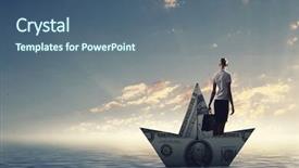  Presentation with closeup of a paper boat - Presentation theme with crisis on a paper boat background and a ocean colored foreground