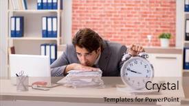  Presentation with young students working in groups - Audience pleasing slides consisting of crisis time - young businessman working backdrop and a coral colored foreground