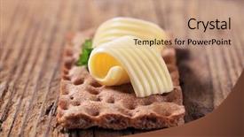  Presentation with crisp - Theme with crisp bread and curls of fresh butter background and a coral colored foreground