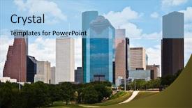  Presentation with crisp - Colorful slide deck enhanced with downtown houston texas skyline backdrop and a light blue colored foreground