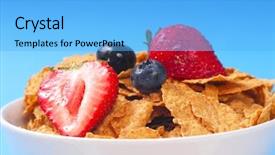  Presentation with blueberries - PPT theme consisting of crispy bran flakes with strawberries and blueberries background and a light blue colored foreground