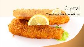  Presentation with sauce - Beautiful PPT theme featuring crispy-breaded-fish-with-sauce backdrop and a blonde colored foreground
