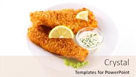 Presentation with sauce - Audience pleasing theme consisting of crispy-breaded-fish-with-sauce backdrop and a yellow colored foreground