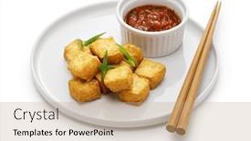  Presentation with chili - Slide set having crispy-cubed-tofu-puffs background and a  colored foreground