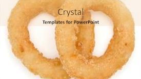  Presentation with deep - Cool new presentation theme with crispy deep fried onion or calamari ring isolated on white background backdrop and a yellow colored foreground