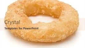  Presentation with deep - Slide set with crispy deep fried onion or calamari ring isolated on white background background and a yellow colored foreground