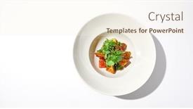  Presentation with vegan food - PPT theme with crispy-eggplant-in-chinese-style background and a cream colored foreground