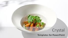  Presentation with vegan food - Slide deck consisting of crispy-eggplant-in-chinese-style background and a  colored foreground