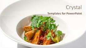  Presentation with vegan food - Presentation consisting of crispy-eggplant-in-chinese-style background and a cream colored foreground
