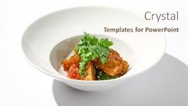  Presentation with vegan food - Presentation with crispy-eggplant-in-chinese-style background and a cream colored foreground