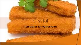  Presentation with fingers - Presentation design enhanced with crispy fish fingers and parsley leaves isolated on white background background and a gold colored foreground