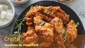  Presentation with kimchi - Amazing PPT theme having crispy-fried-korean-chicken-wings backdrop and a tawny brown colored foreground