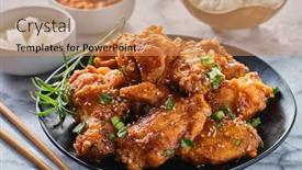  Presentation with kimchi - Slides consisting of crispy-fried-korean-chicken-wings background and a coral colored foreground