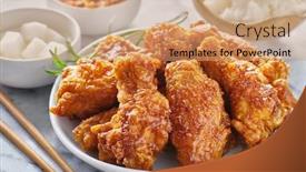  Presentation with kimchi - Beautiful slides featuring crispy-fried-korean-chicken-wings backdrop and a coral colored foreground