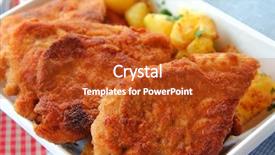  Presentation with brown and gold - Beautiful presentation theme featuring crispy golden brown color of freshly fried homemade wiener schnitzel national dish of austria backdrop and a crimson colored foreground