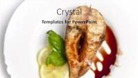  Presentation with grilled - Presentation consisting of crispy grilled salmon steak with lemon and basil background and a white colored foreground