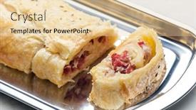  Presentation with meat - Slide deck having crispy-pastry-filled-with-smoked background and a  colored foreground