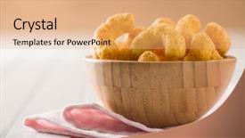  Presentation with peanut - PPT theme enhanced with crispy peanut puffs in bowl background and a coral colored foreground