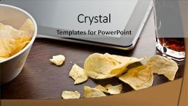 Presentation with food potato chips - PPT theme featuring crispy potato chips on wooden background and a  colored foreground