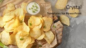  Presentation with potato chips - PPT theme with crispy potato chips with green background and a coral colored foreground