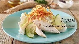  Presentation with poultry egg - PPT layouts with crispy potatoes in blue background and a coral colored foreground