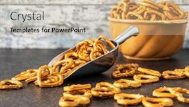  Presentation with snack - PPT theme having crispy-pretzels-shape-heart-tasty background and a soft green colored foreground