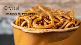  Presentation with snack - Theme featuring crispy-pretzels-shape-heart-tasty background and a gold colored foreground