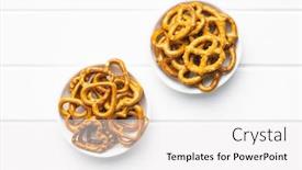  Presentation with snack - Slides having crispy-pretzels-shape-heart-tasty background and a white colored foreground