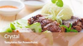  Presentation with dining table - Amazing PPT theme having crispy siu yuk and char backdrop and a coral colored foreground