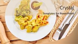  Presentation with gluten - Slides having crispy vegetable tempura vegan-gluten background and a lemonade colored foreground