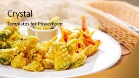  Presentation with gluten free - Audience pleasing slide set consisting of crispy vegetable tempura vegan-gluten backdrop and a lemonade colored foreground