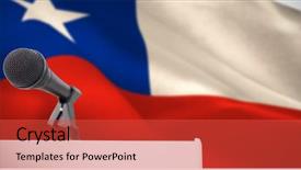  Presentation with microphone - Audience pleasing PPT layouts consisting of criss cross - microphone on podium against digitally backdrop and a  colored foreground