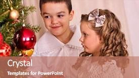  Presentation with christmas tree - Theme featuring crist - children receiving gifts under christmas background and a coral colored foreground