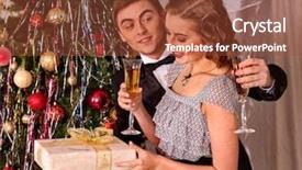  Presentation with black christmas party - PPT theme enhanced with crist - couple on party drinking champagne background and a tawny brown colored foreground