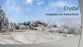  Presentation with snow covered trees and falling - PPT layouts enhanced with cristmas - trees covered with hoarfrost background and a light blue colored foreground