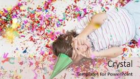  Presentation with confetti - Beautiful slide deck featuring cristmass - young boy blows out confetti backdrop and a coral colored foreground