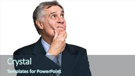  Presentation with blank whiteboard isolated on white - Cool new slide set with critical analysis - skeptical businessman isolated on white backdrop and a wine colored foreground