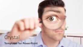  Presentation with eye glass - Colorful PPT theme enhanced with critical-businessman-s-eye backdrop and a coral colored foreground