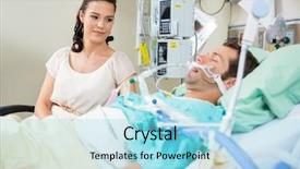  Presentation with hospital bed - Slide set having radio - microwave antenna dish on clear background and a light blue colored foreground.