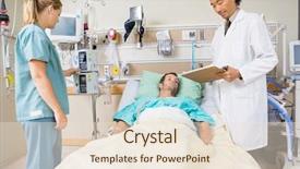  Presentation with patient care - Colorful presentation design enhanced with critical care - doctor with clipboard examining patient's backdrop and a lemonade colored foreground