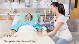  Presentation with hospital bed - Cool new theme with critical care - happy woman looking at man backdrop and a lemonade colored foreground