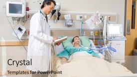  Presentation with patient care - Slides enhanced with critical care - mid adult doctor with clipboard background and a lemonade colored foreground