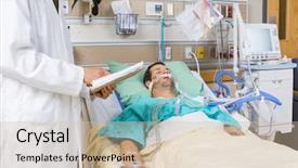  Presentation with medical clipboard - Presentation design with critical care - midsection of male doctor background and a soft green colored foreground