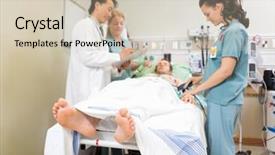  Presentation with patient care - Presentation design consisting of critical care - nurse examining patient while doctor background and a soft green colored foreground