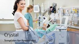  Presentation with male nurse - Audience pleasing presentation design consisting of critical care - portrait of beautiful young woman backdrop and a seafoam green colored foreground