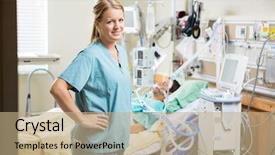  Presentation with male nurse - Slide set enhanced with critical care - portrait of confident nurse background and a coral colored foreground